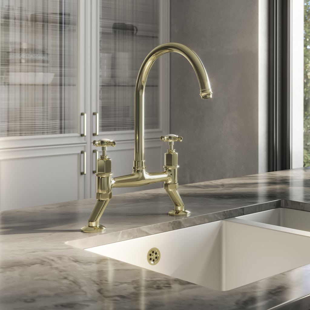 Verossi |Alton | Crosshead Trad Bridge Mixer Tap| Polished Brass