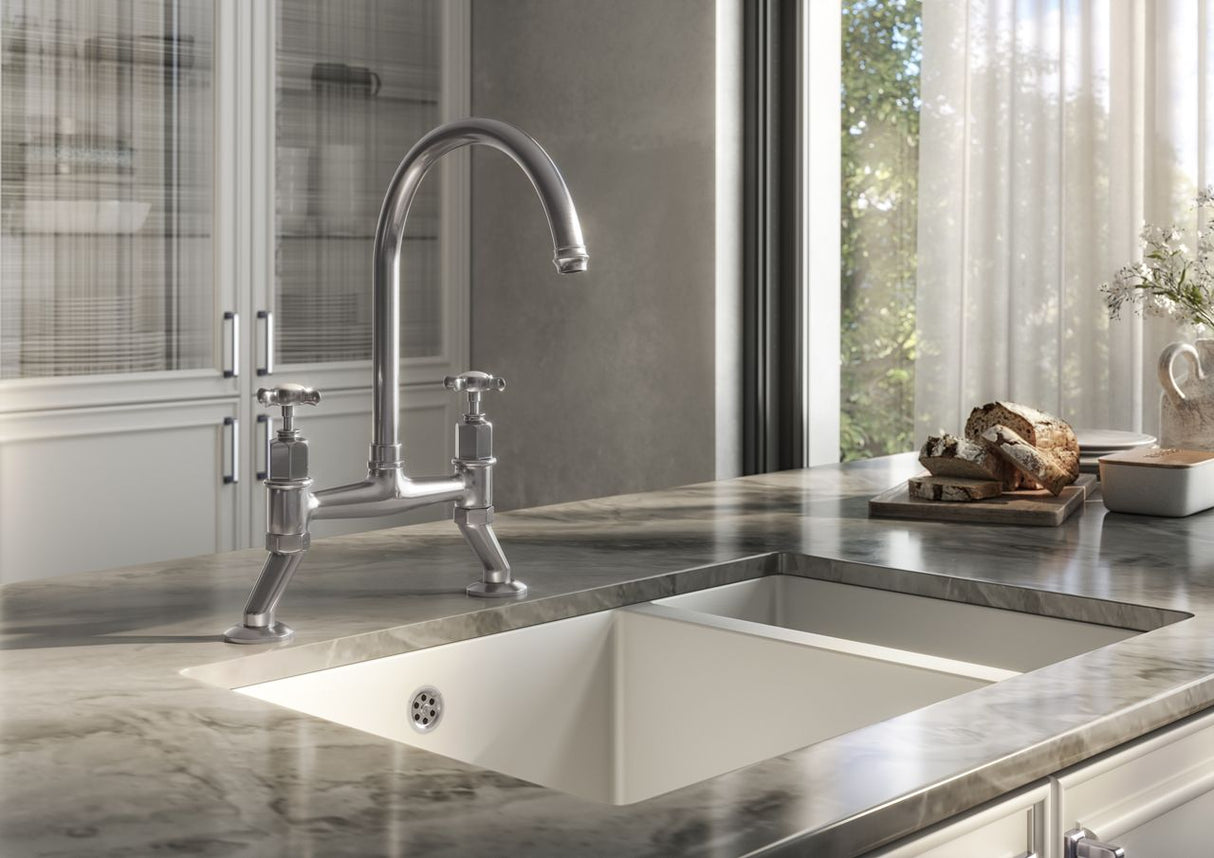 Verossi |Alton | Crosshead Traditional Bridge Mixer Tap| Pewter