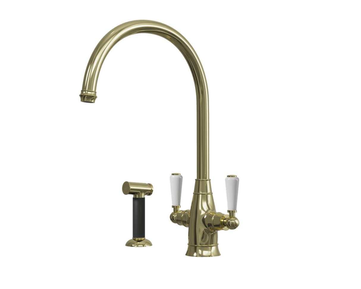 Verossi | Oswald| Traditional Dual Lever Kitchen tap | Polished Brass