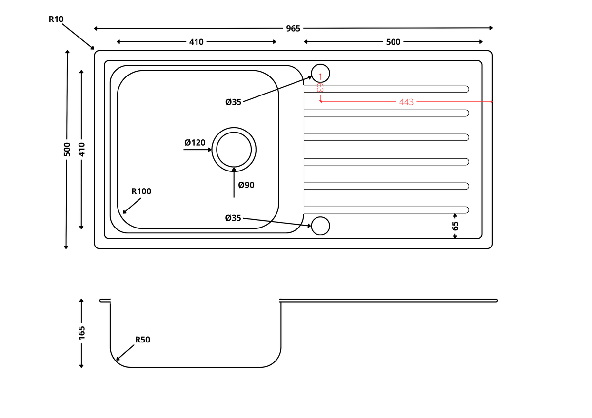 Verossi | 1.0 Bowl Inset Stainless Steel Kitchen Sink & Drainer | Chrome Strainer Waste Supplied | 965 x 500mm | Satin Matt