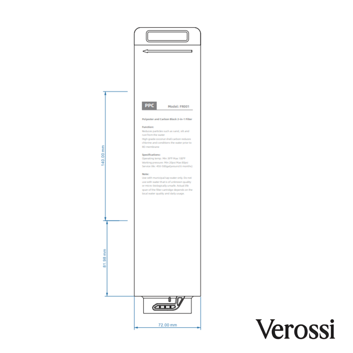Verossi | Water Purifier Filter | Polyester and Carbon Block 2 in 1