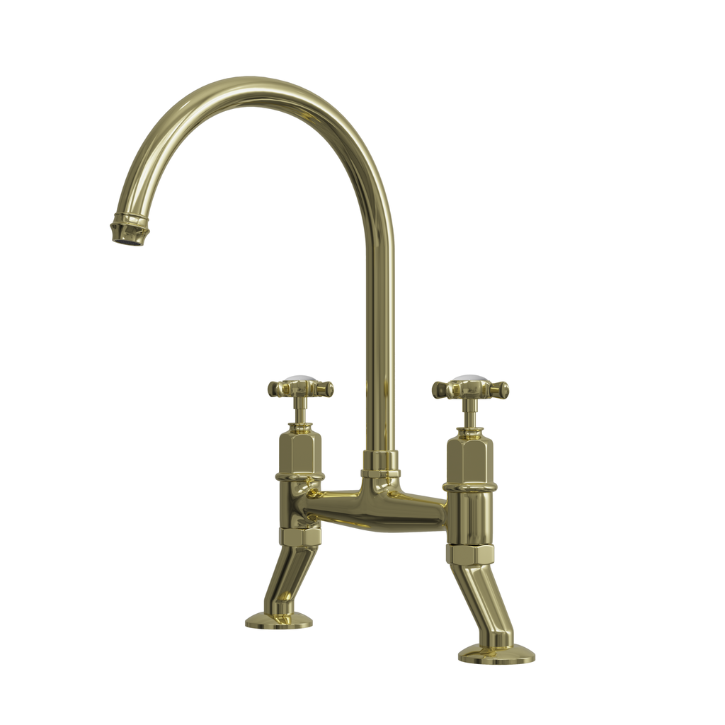 Verossi |Alton | Crosshead Trad Bridge Mixer Tap| Polished Brass