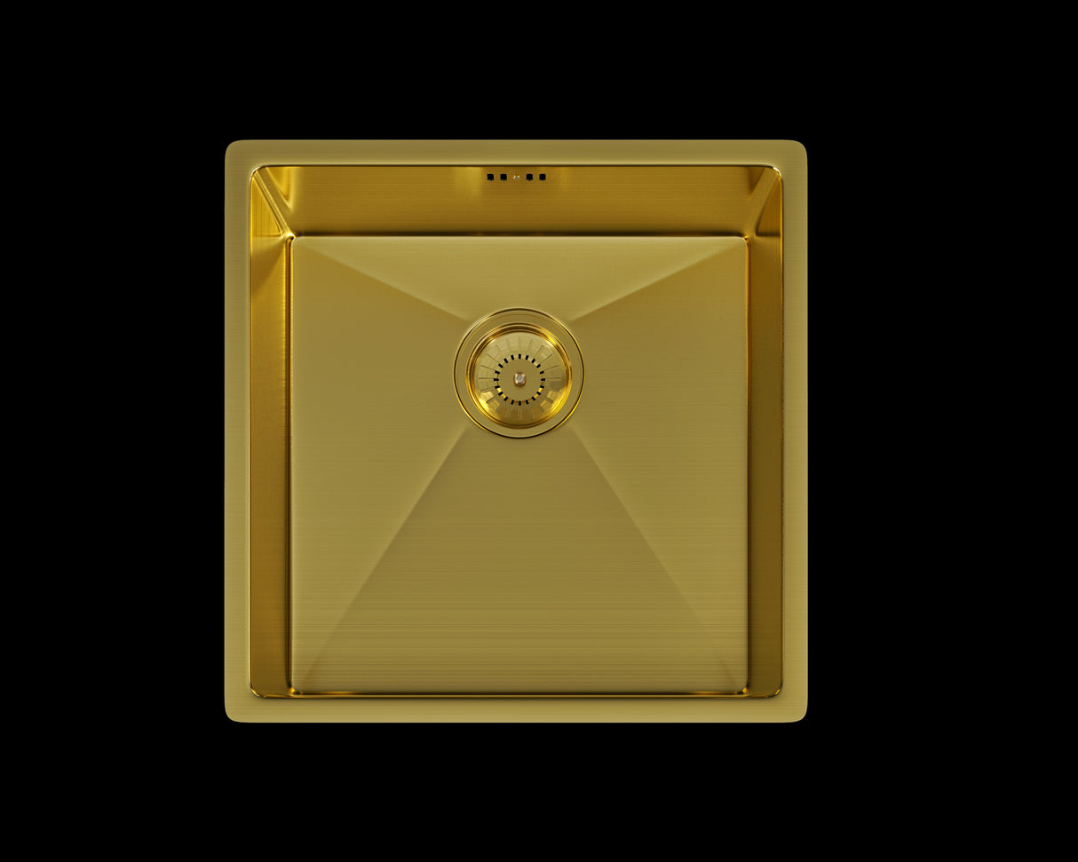 Verossi | Vrimo | 1.0 Bowl Stainless Steel Kitchen Sink | Inset or Undermounted | Gold Strainer Waste Supplied | 440 x 440 mm | Gold Finish