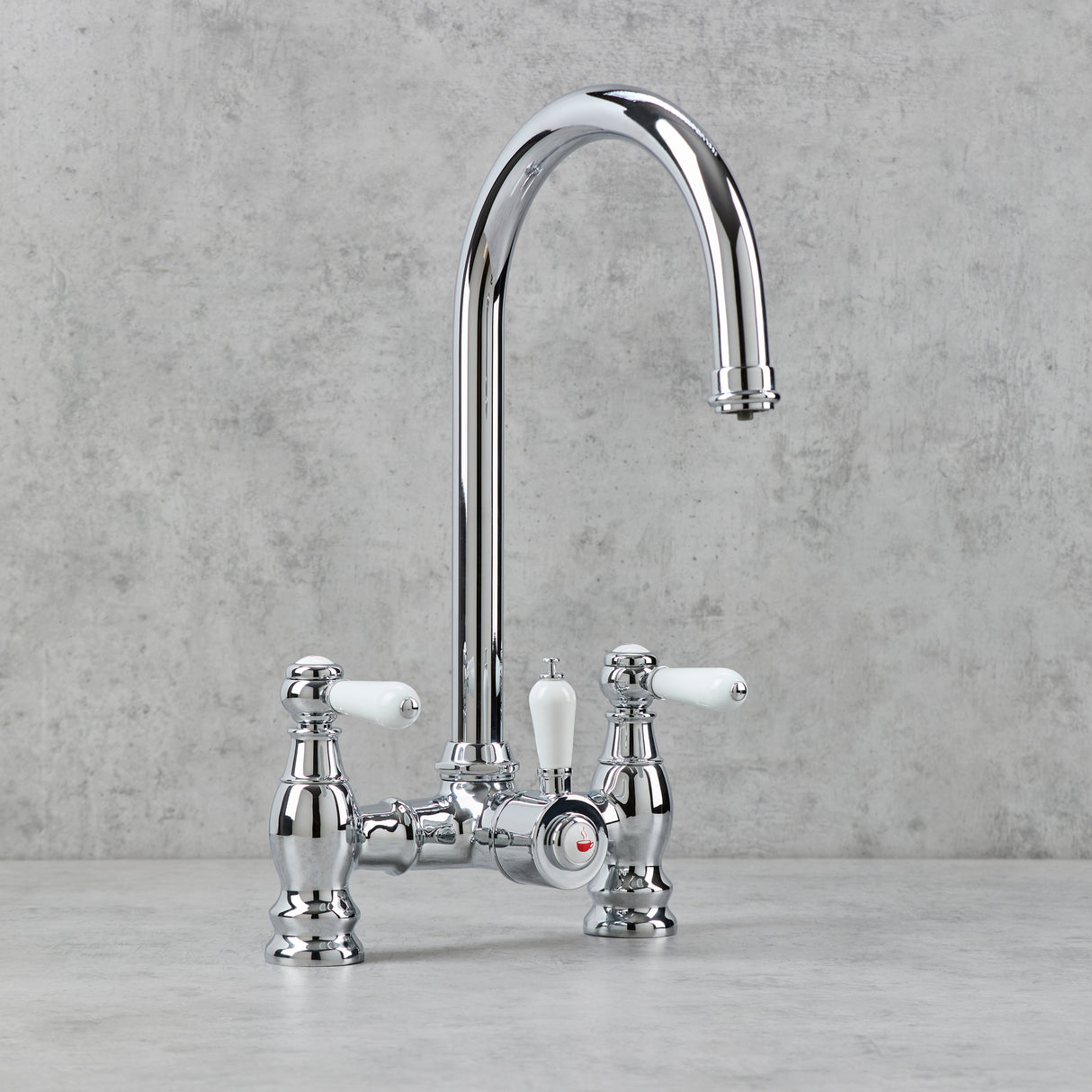 Verossi | Venetian | Traditional Bridge Style 3 in 1 Instant Boiling Tap | White Ceramic Levers | Polished Chrome Finish