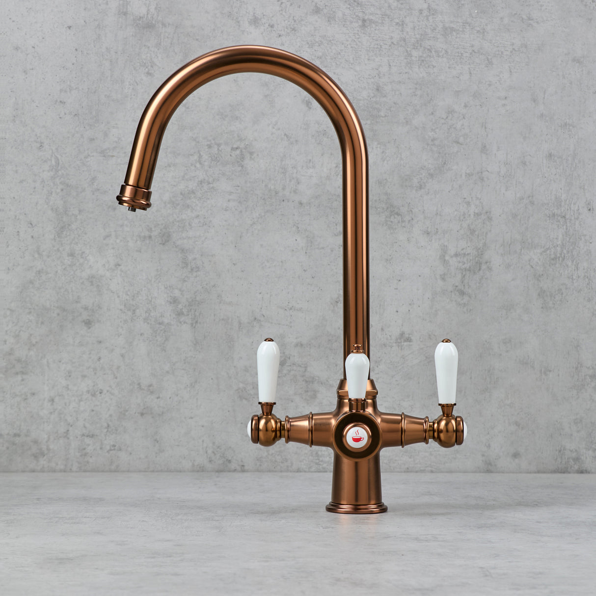 Verossi | Vandisso | Traditional Cruciform Style 3 in 1 Instant Boiling Tap | White Ceramic Levers | Brushed Copper Finish