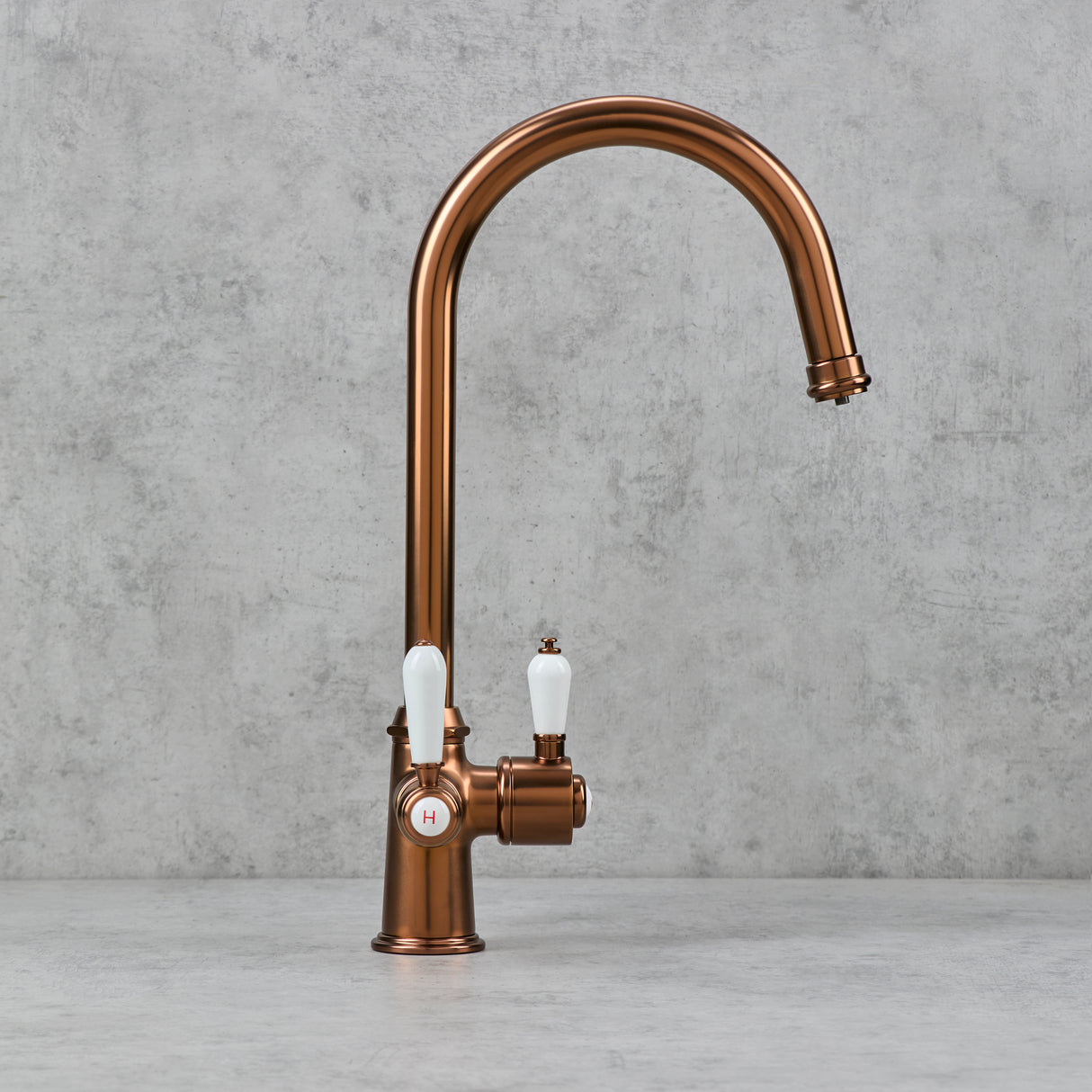Verossi | Vandisso | Traditional Cruciform Style 3 in 1 Instant Boiling Tap | White Ceramic Levers | Brushed Copper Finish
