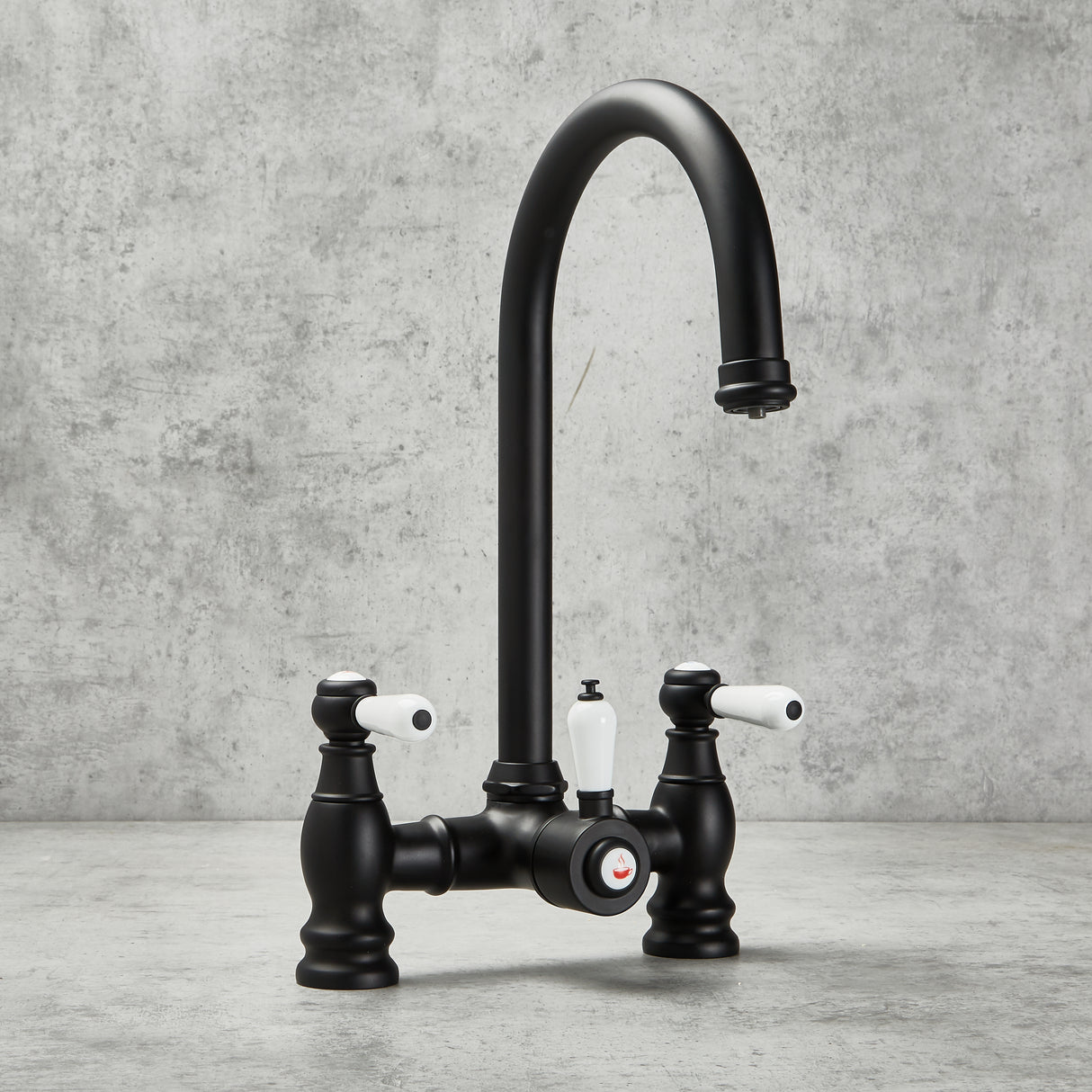 Verossi | Venetian | Traditional Bridge Style 3 in 1 Instant Boiling Tap | White Ceramic Levers | Matt Black Finish