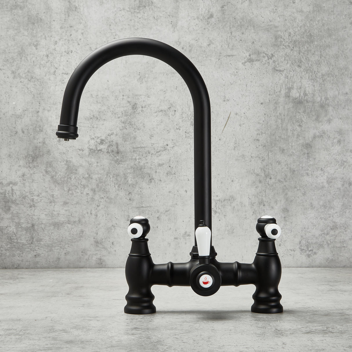 Verossi | Venetian | Traditional Bridge Style 3 in 1 Instant Boiling Tap | White Ceramic Levers | Matt Black Finish