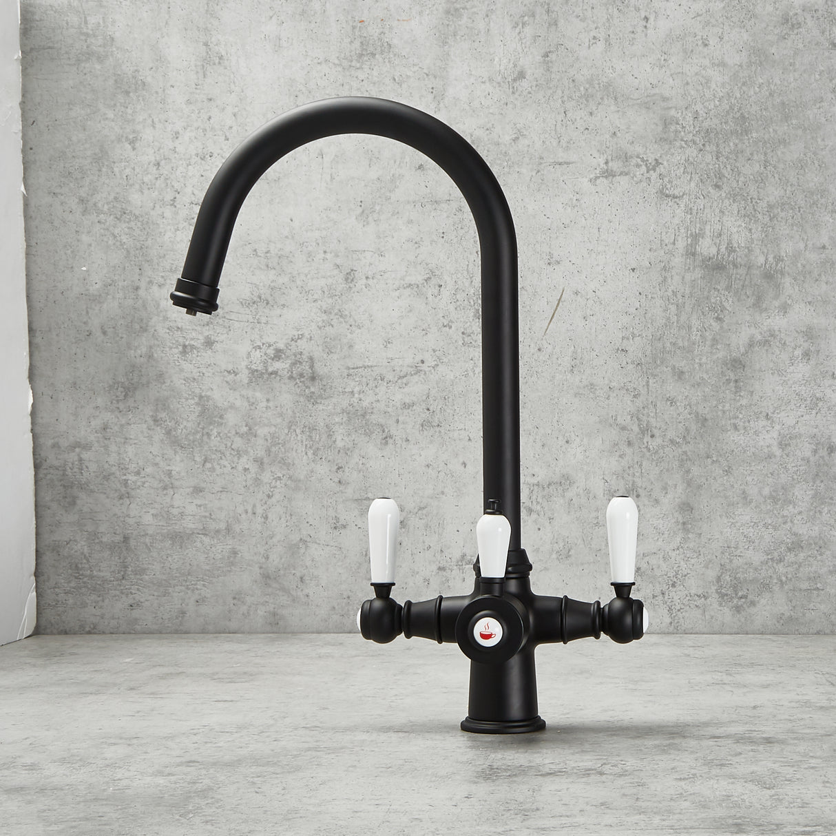 Verossi | Vandisso | Traditional Cruciform Style 3 in 1 Instant Boiling Tap | White Ceramic Levers | Matt Black Finish