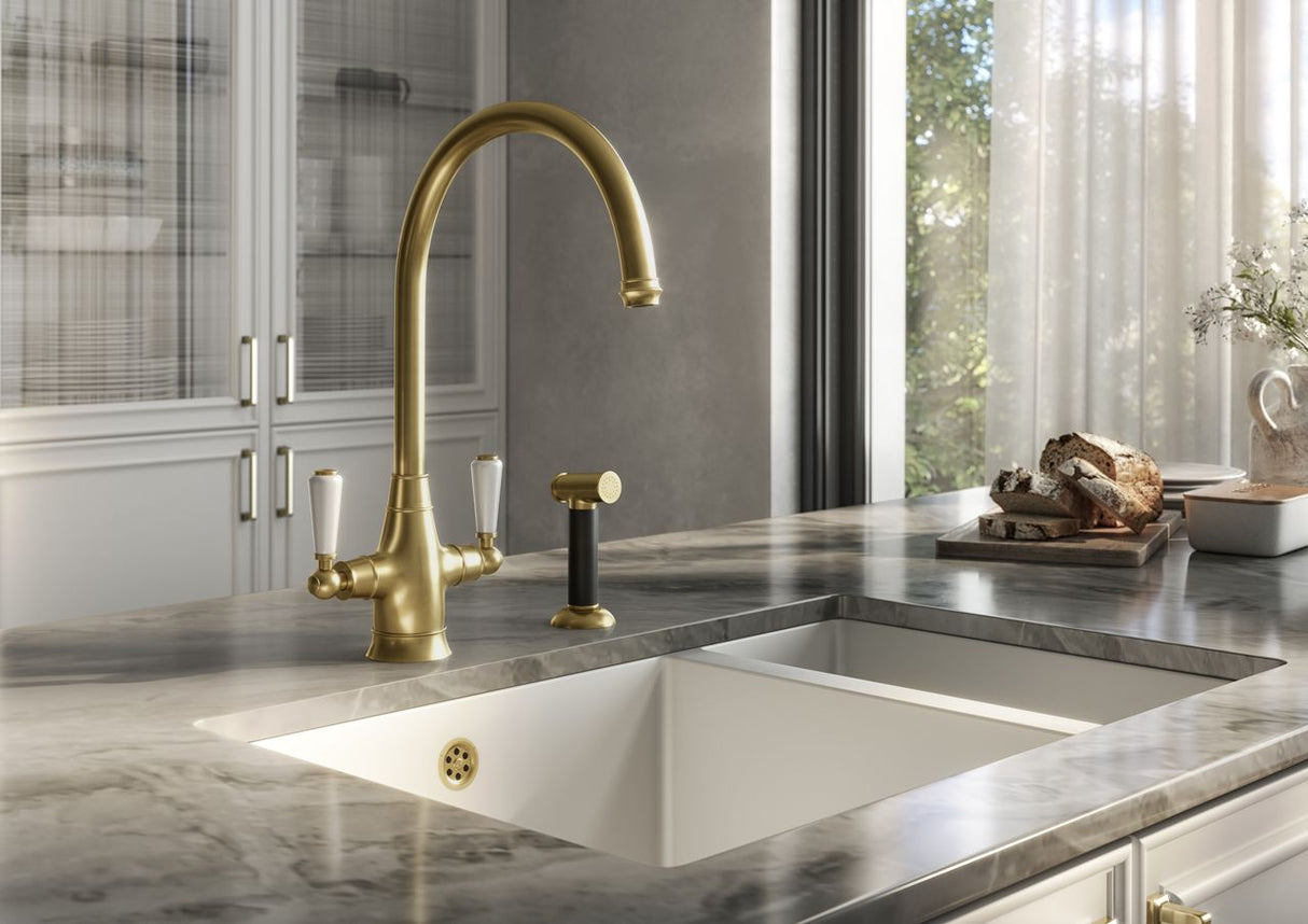 Verossi | Oswald| Traditional Dual Lever Kitchen tap | Brushed Brass