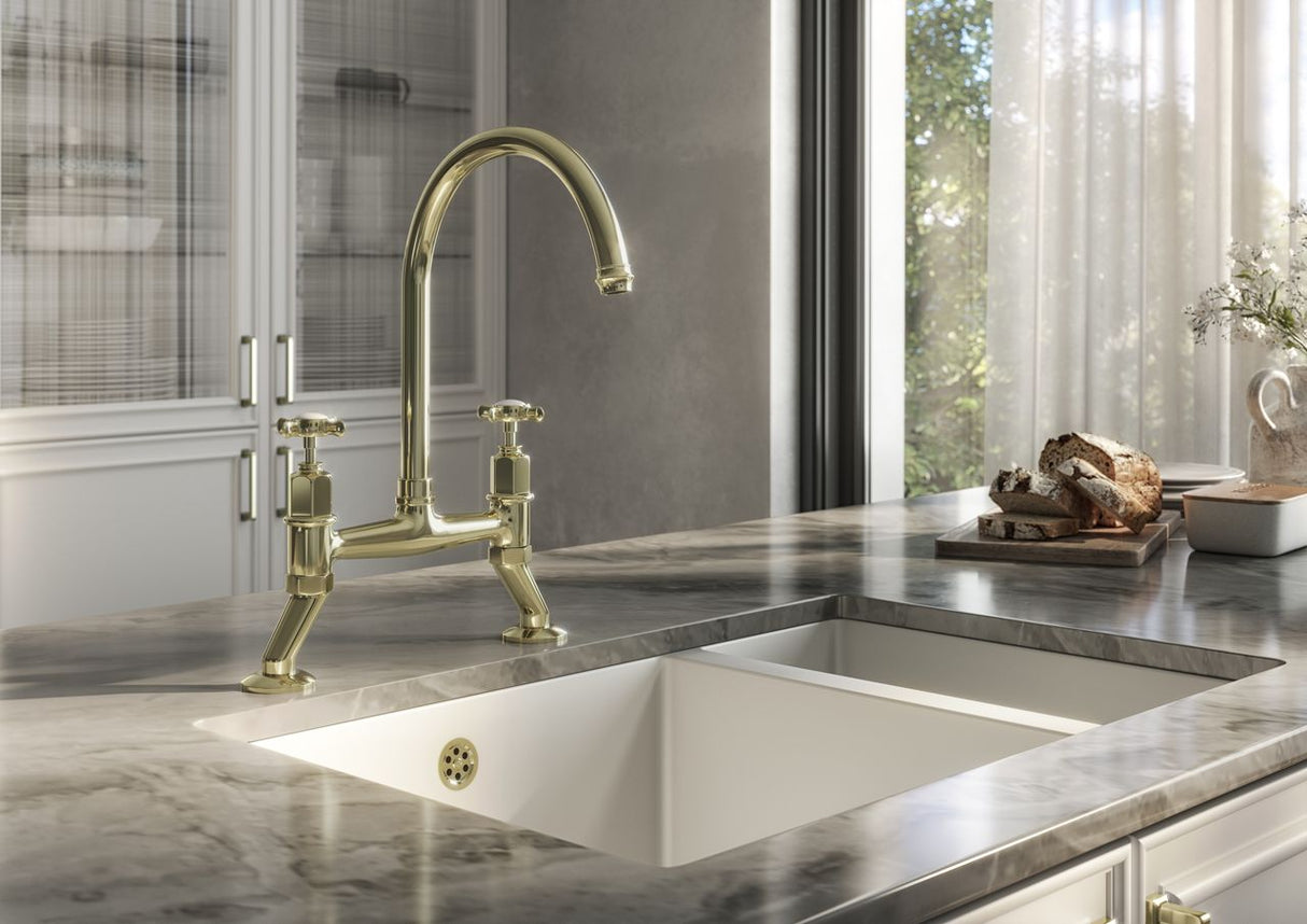 Verossi |Alton | Crosshead Trad Bridge Mixer Tap| Polished Brass