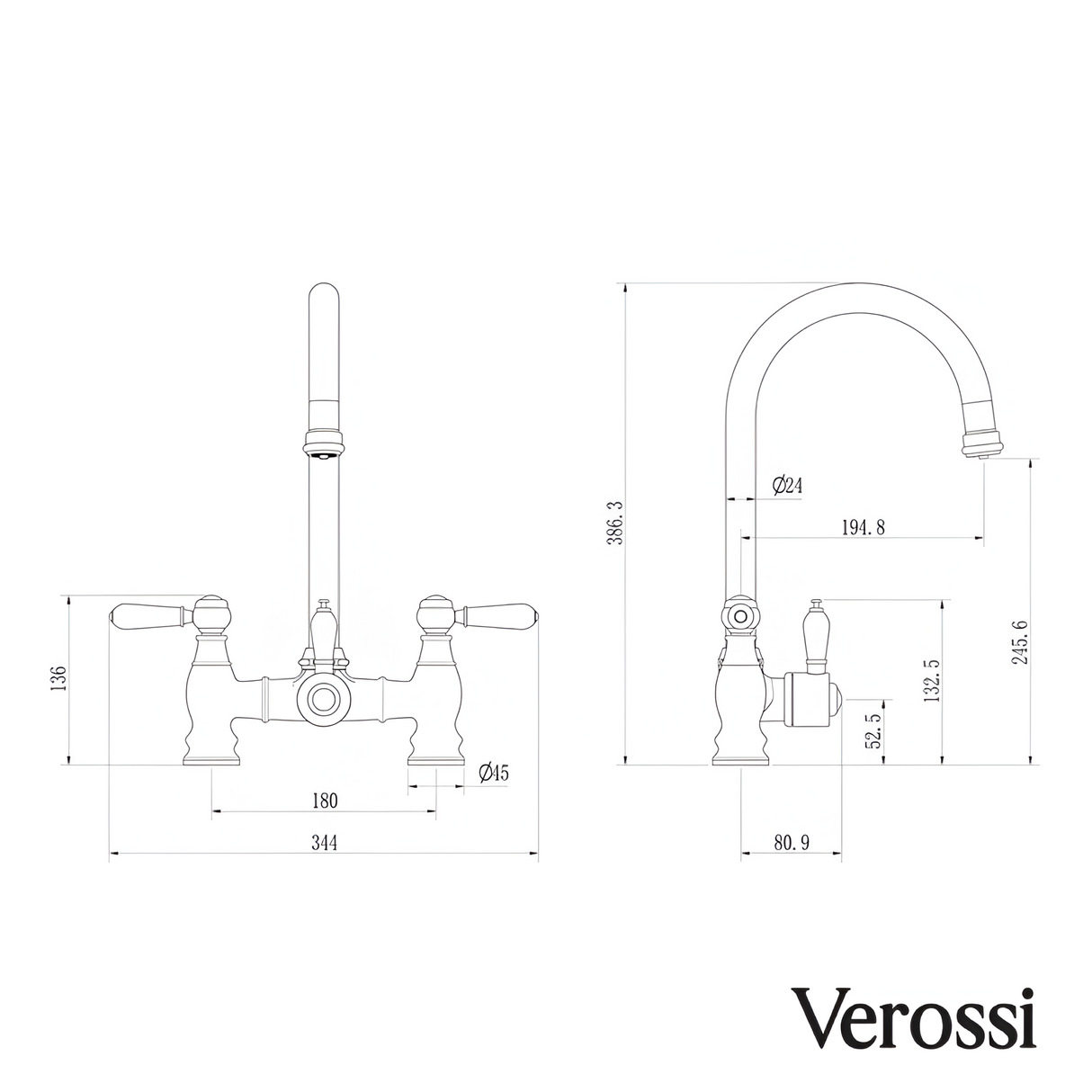 Verossi | Venetian | Traditional Bridge Style 3 in 1 Instant Boiling Tap | White Ceramic Levers | Matt Black Finish