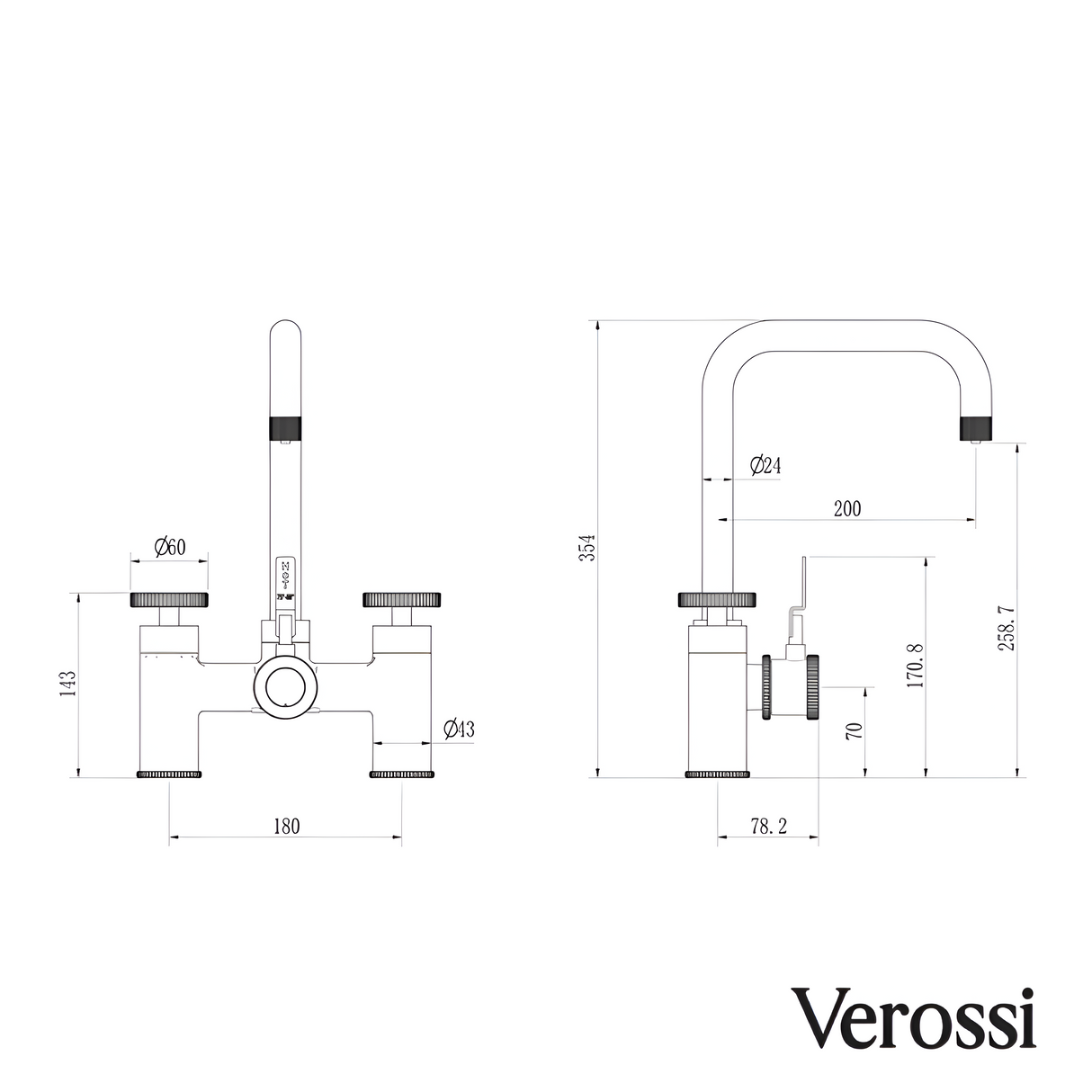 Verossi | Vorisse | Industrial Bridge Style 3 in 1 Instant Boiling Tap | Polished Chrome Finish