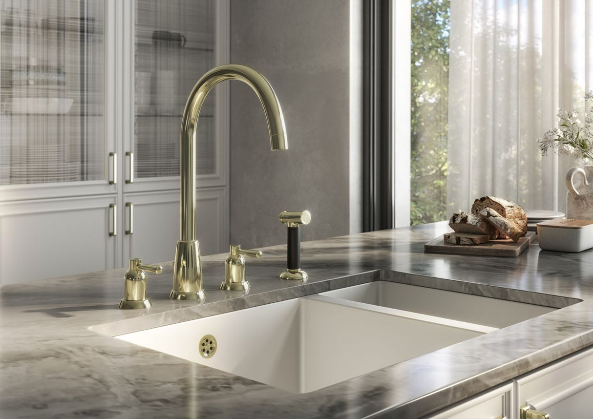 Verossi |Cuthbert| Classic 4TH Kitchen Mixer Tap| Polished Brass