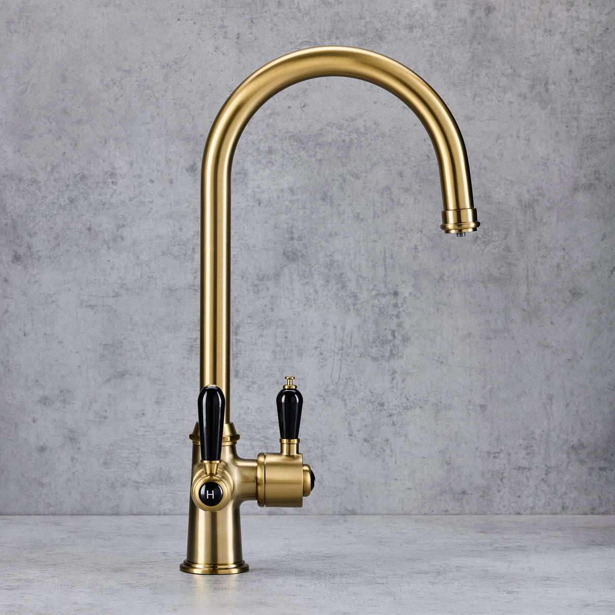 Verossi | Vandisso | Traditional Cruciform Style 3 in 1 Instant Boiling Tap | Black Ceramic Levers | Brushed Brass Finish