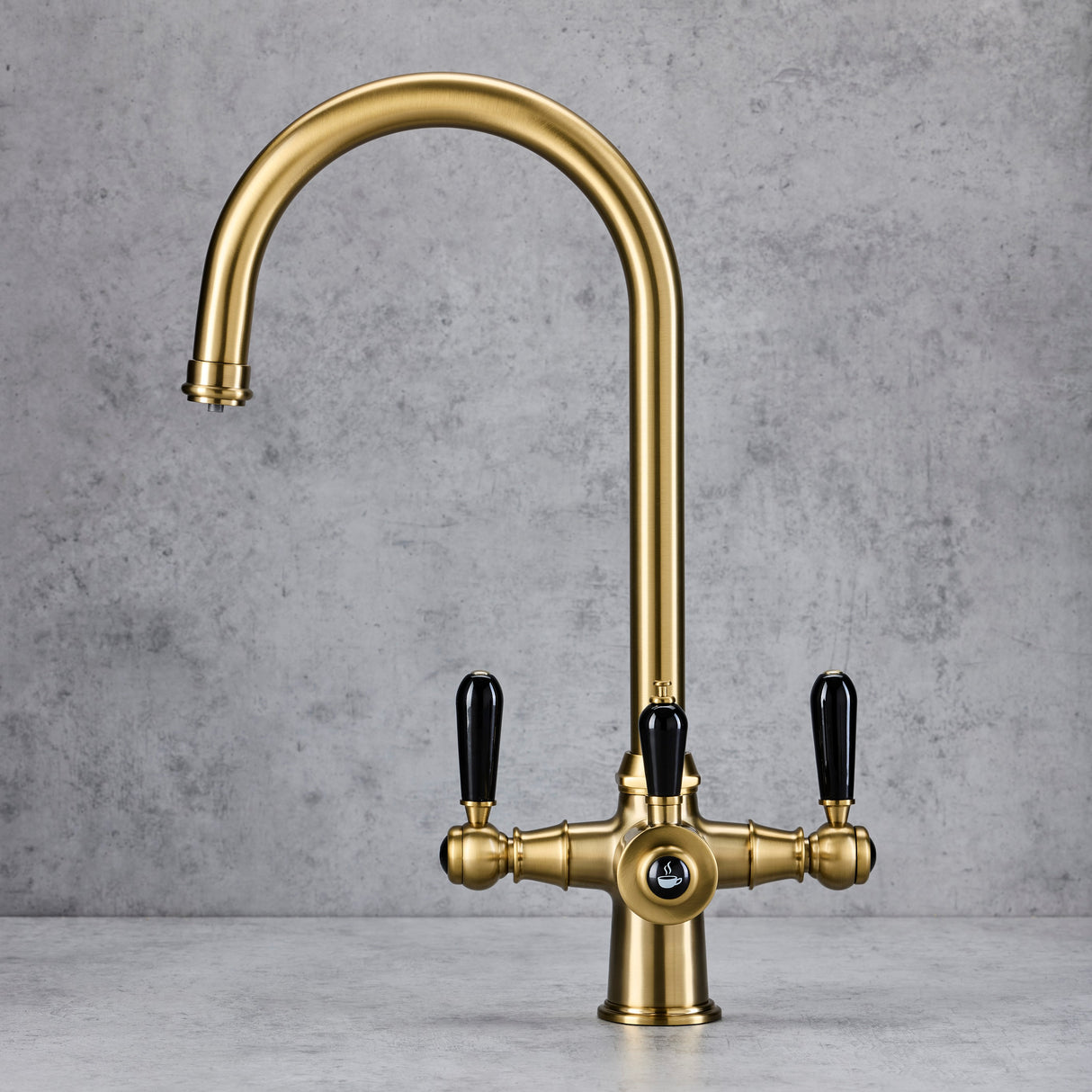 Verossi | Vandisso | Traditional Cruciform Style 3 in 1 Instant Boiling Tap | Black Ceramic Levers | Brushed Brass Finish