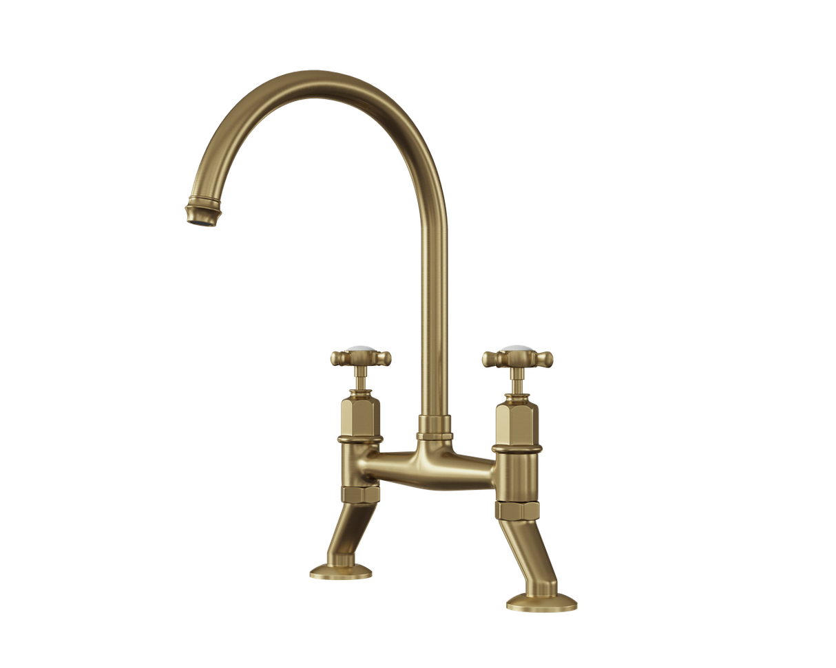 Verossi |Alton | Crosshead Trad Bridge Mixer Tap| Brushed Brass