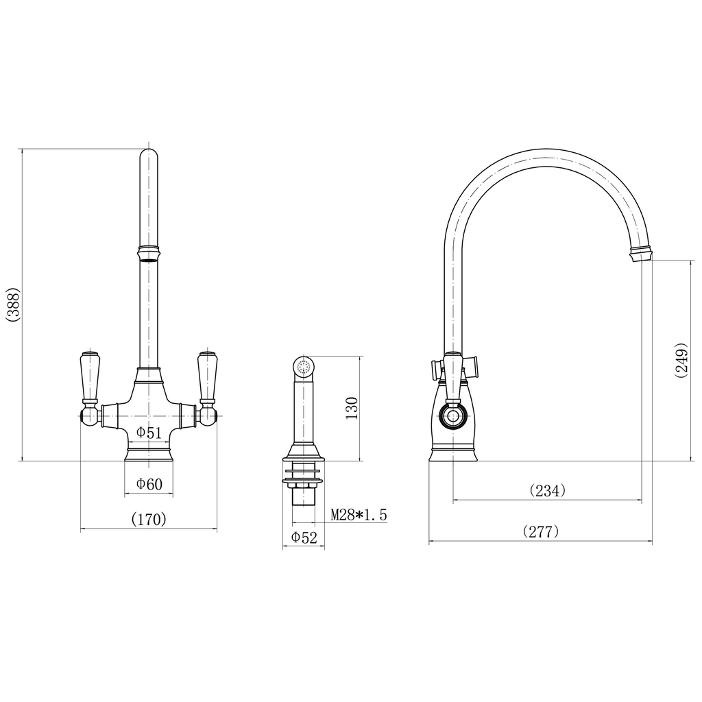 Verossi | Oswald| Traditional Dual Lever Kitchen tap | Brushed Brass