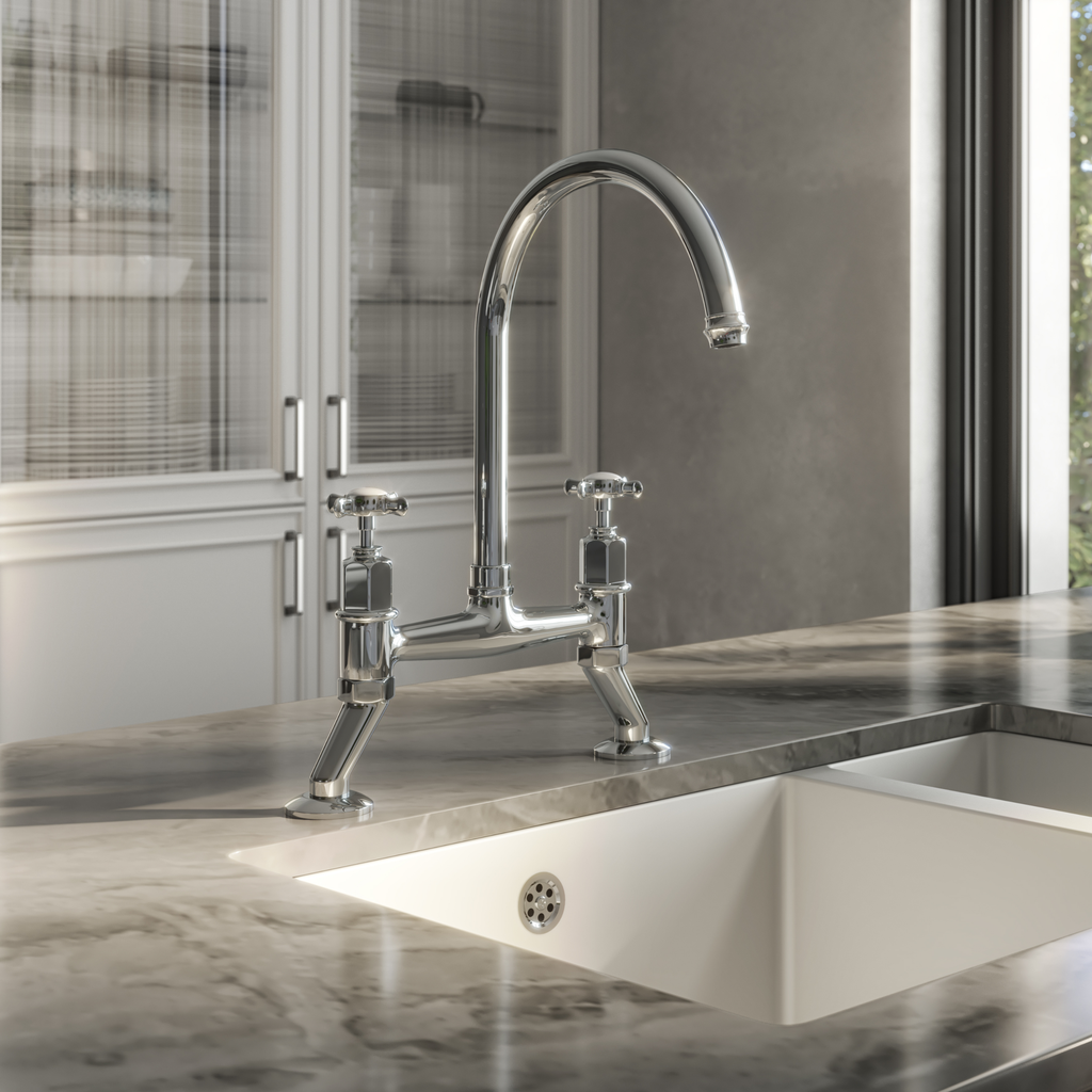 Verossi |Alton | Crosshead Trad Bridge Mixer Tap| Chrome