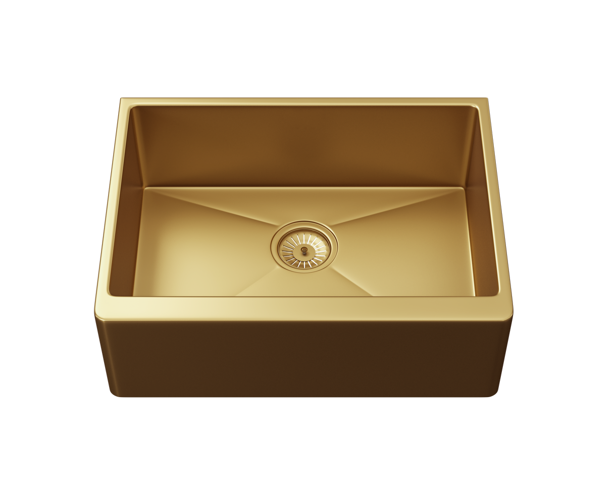 Verossi | Vrimo Belfast | 1.0 Bowl Stainless Steel Kitchen Sink | Gold Strainer Waste Supplied | 600 x 450mm| Gold Finish