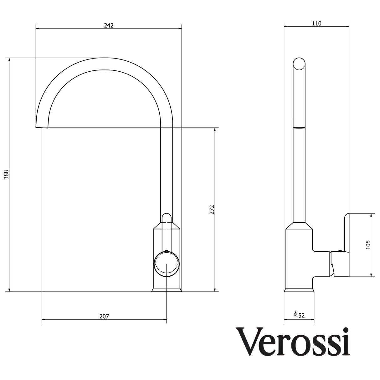 Verossi  | Cold Start Kitchen Sink Mixer | Polished Chrome Finish