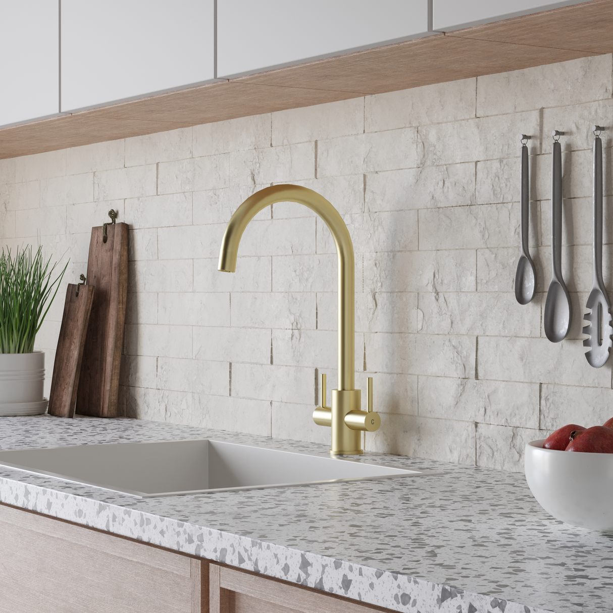 Verossi | Adria | Twin Lever Kitchen tap | Brushed Brass