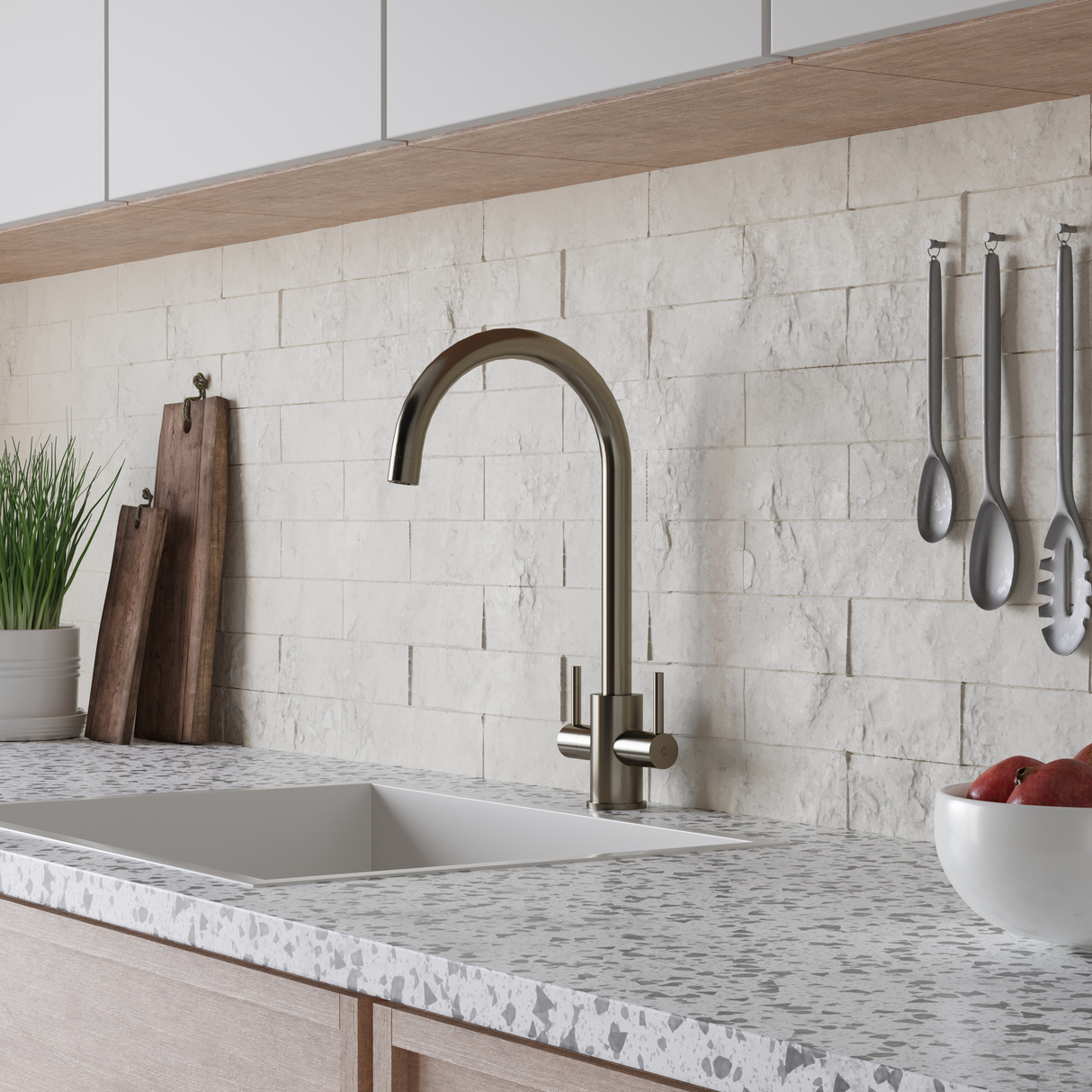 Verossi | Adria | Twin Lever Kitchen tap | Brushed Steel