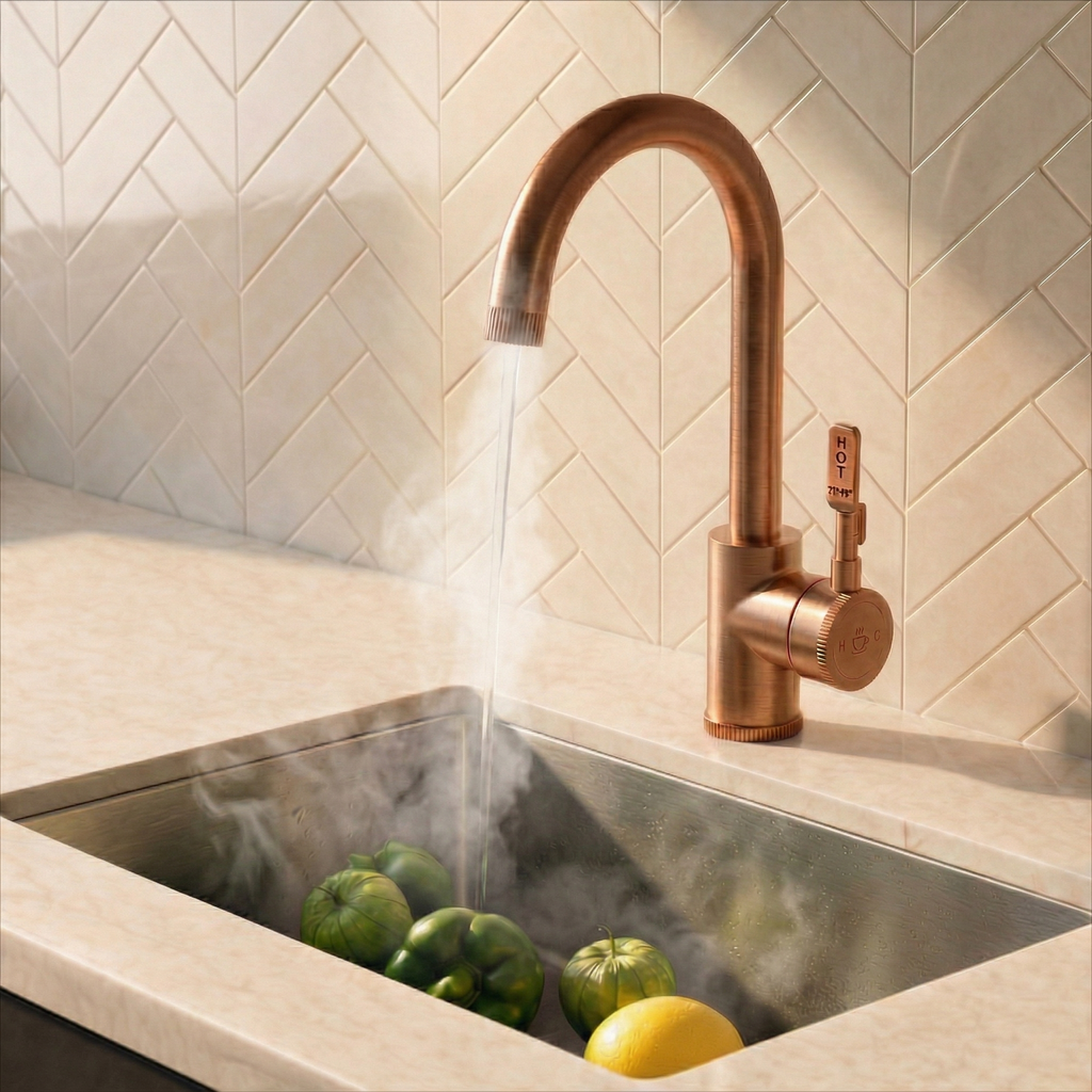 Verossi  | Volissi | Industrial Style Single Lever 3 in 1 Instant Boiling Tap | Brushed Copper Finish