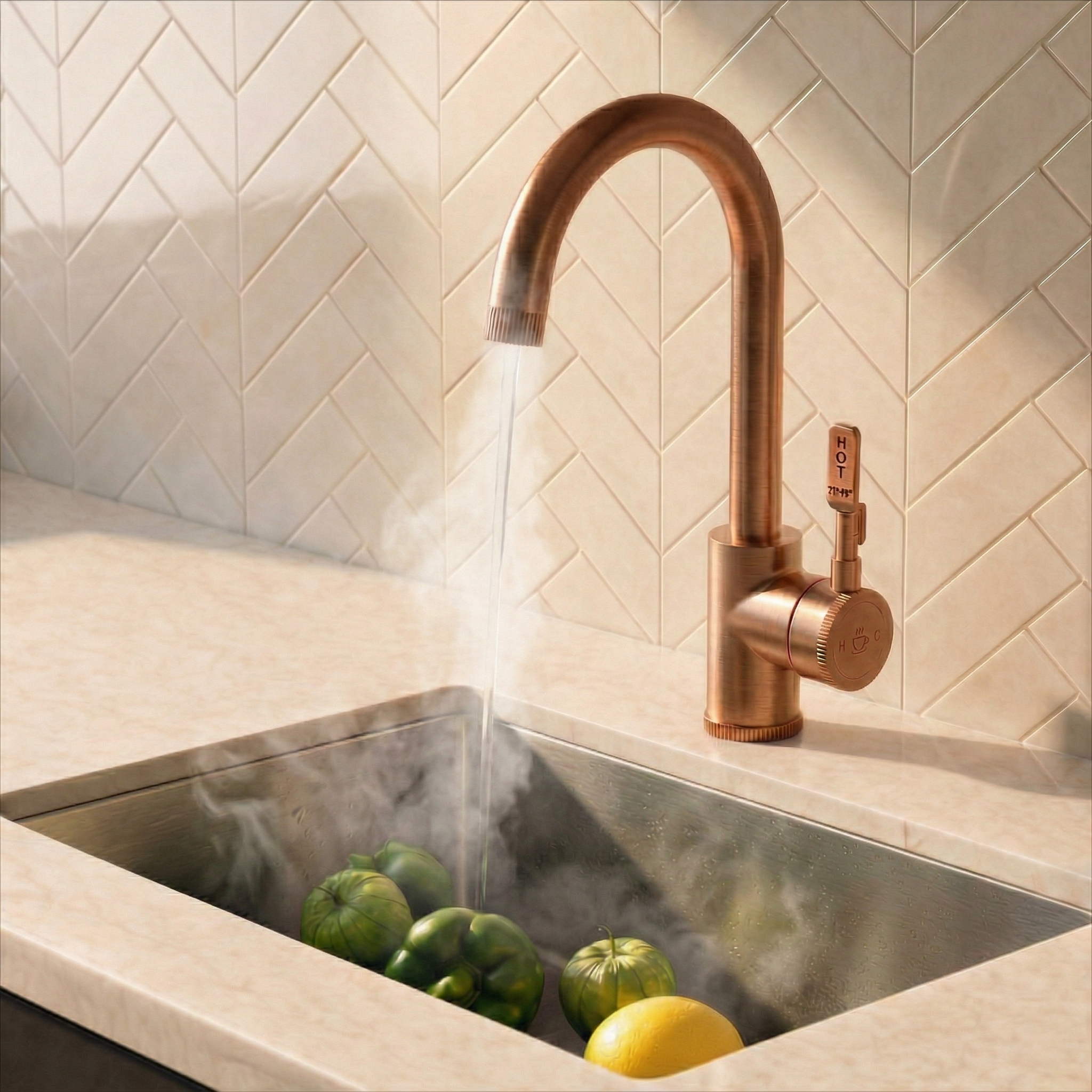 Verossi  | Volissi | Industrial Style Single Lever 3 in 1 Instant Boiling Tap | Brushed Copper Finish