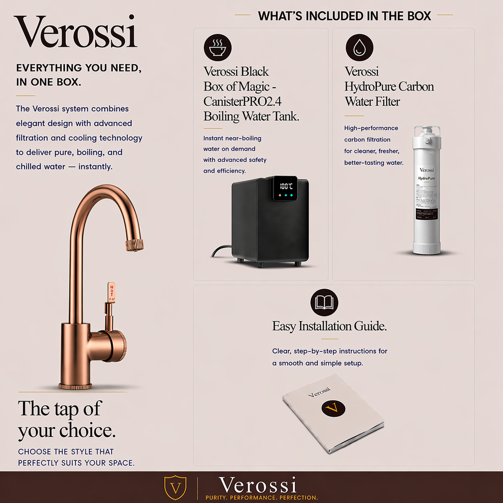 Verossi  | Volissi | Industrial Style Single Lever 3 in 1 Instant Boiling Tap | Brushed Copper Finish