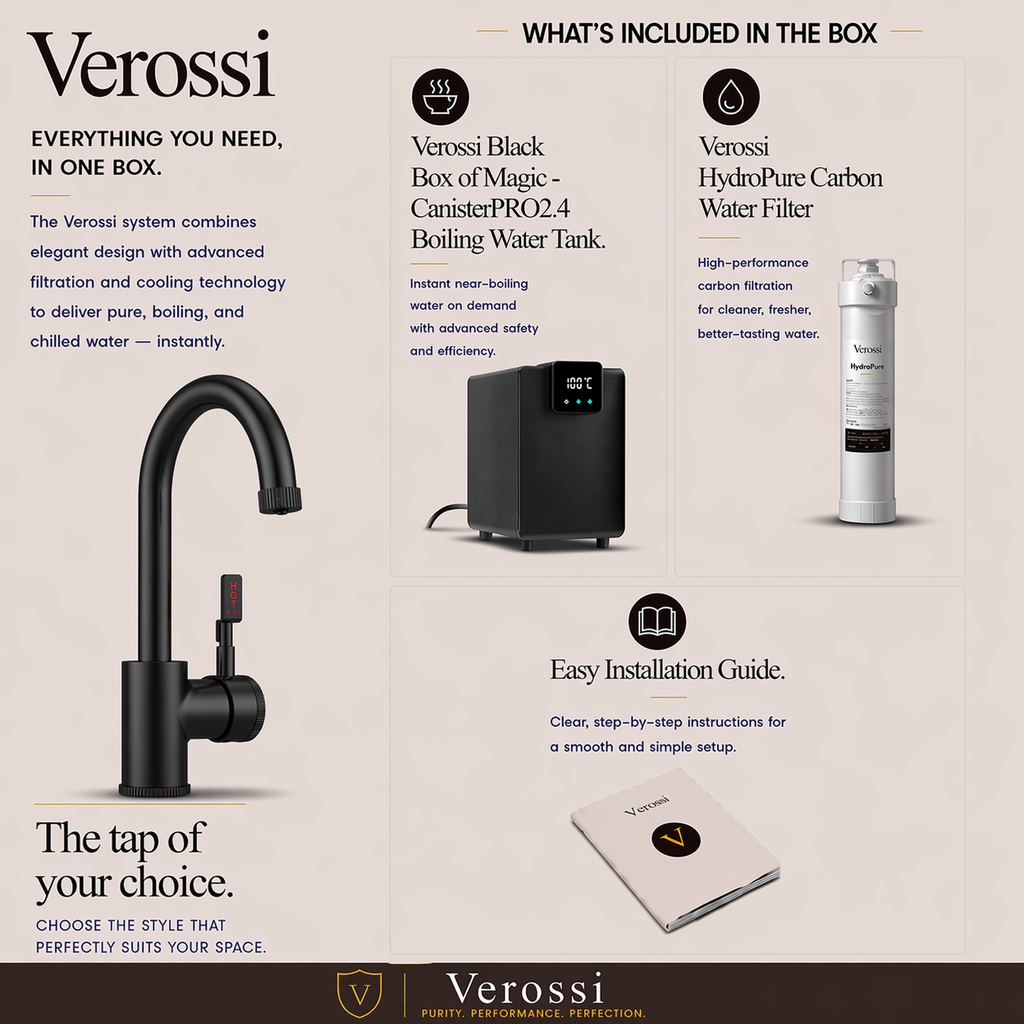 Verossi  | Volissi | Industrial Style Single Lever 3 in 1 Instant Boiling Tap | Matt Black Finish