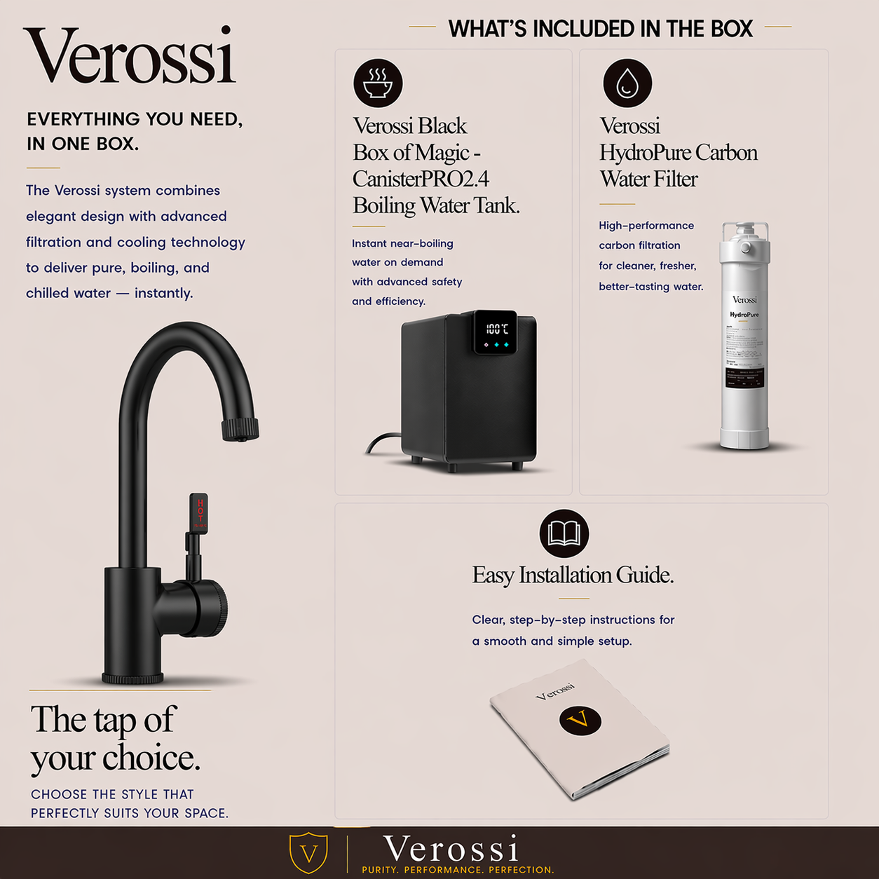 Verossi  | Volissi | Industrial Style Single Lever 3 in 1 Instant Boiling Tap | Matt Black Finish