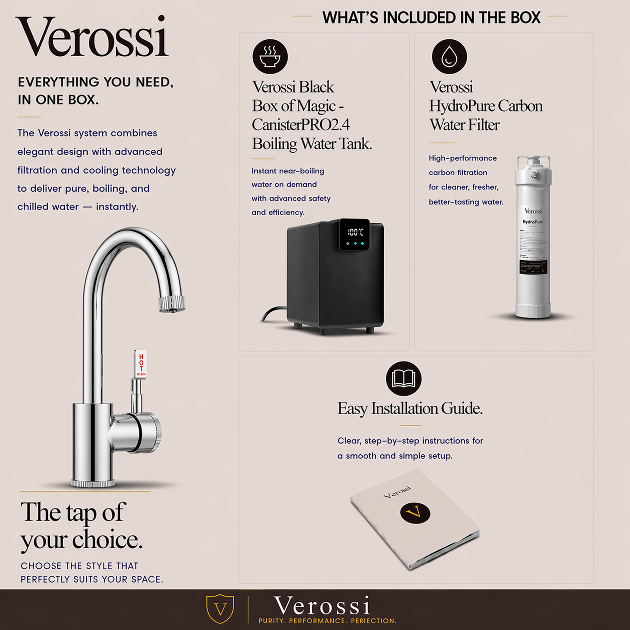 Verossi  | Volissi | Industrial Style Single Lever 3 in 1 Instant Boiling Tap | Polished Chrome Finish