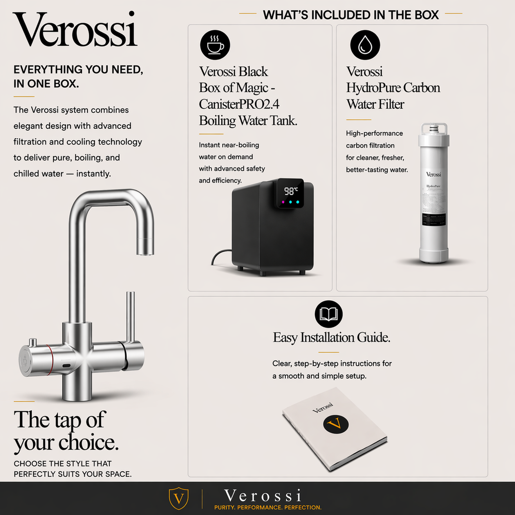 Verossi | Vigore | Contemporary 3 in 1 Instant Boiling Tap | Polished Chrome Finish