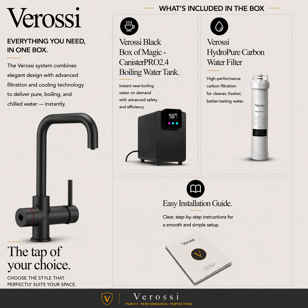Verossi  | Valyrian | Finger Print Control 4 in 1 Instant Boiling & Filtered Cold Water Tap | Matt Black Finish