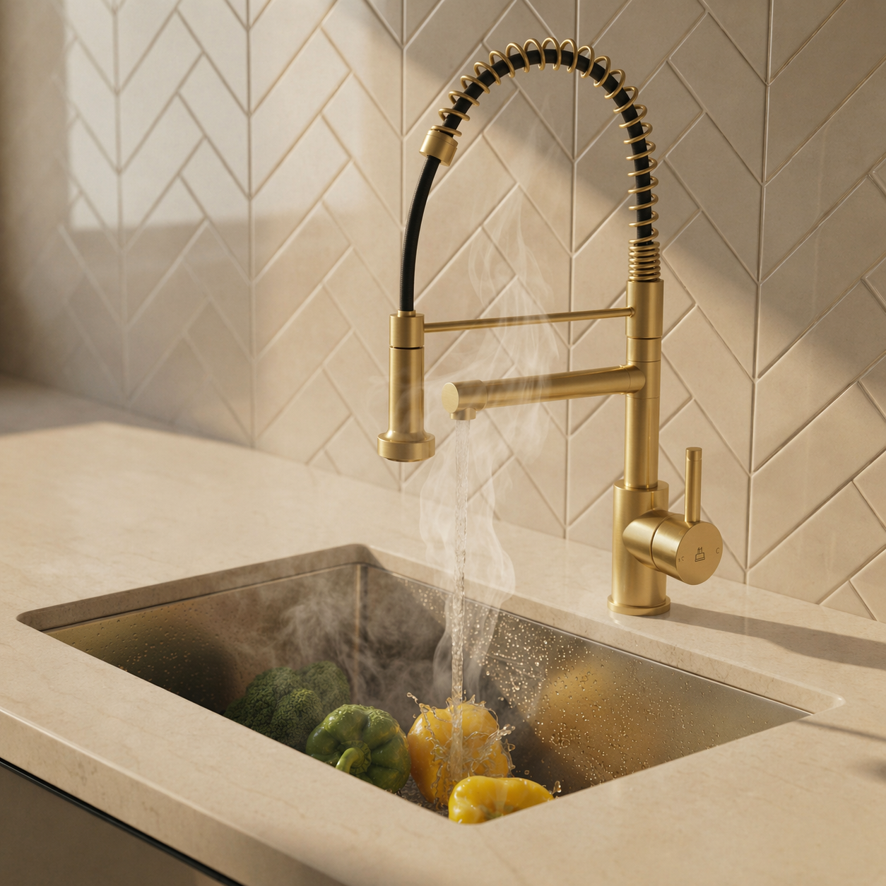 Verossi  | Flex | Multiuse Style 3 in 1 Instant Boiling Tap with Flexi Spray  | Brushed Gold Finish