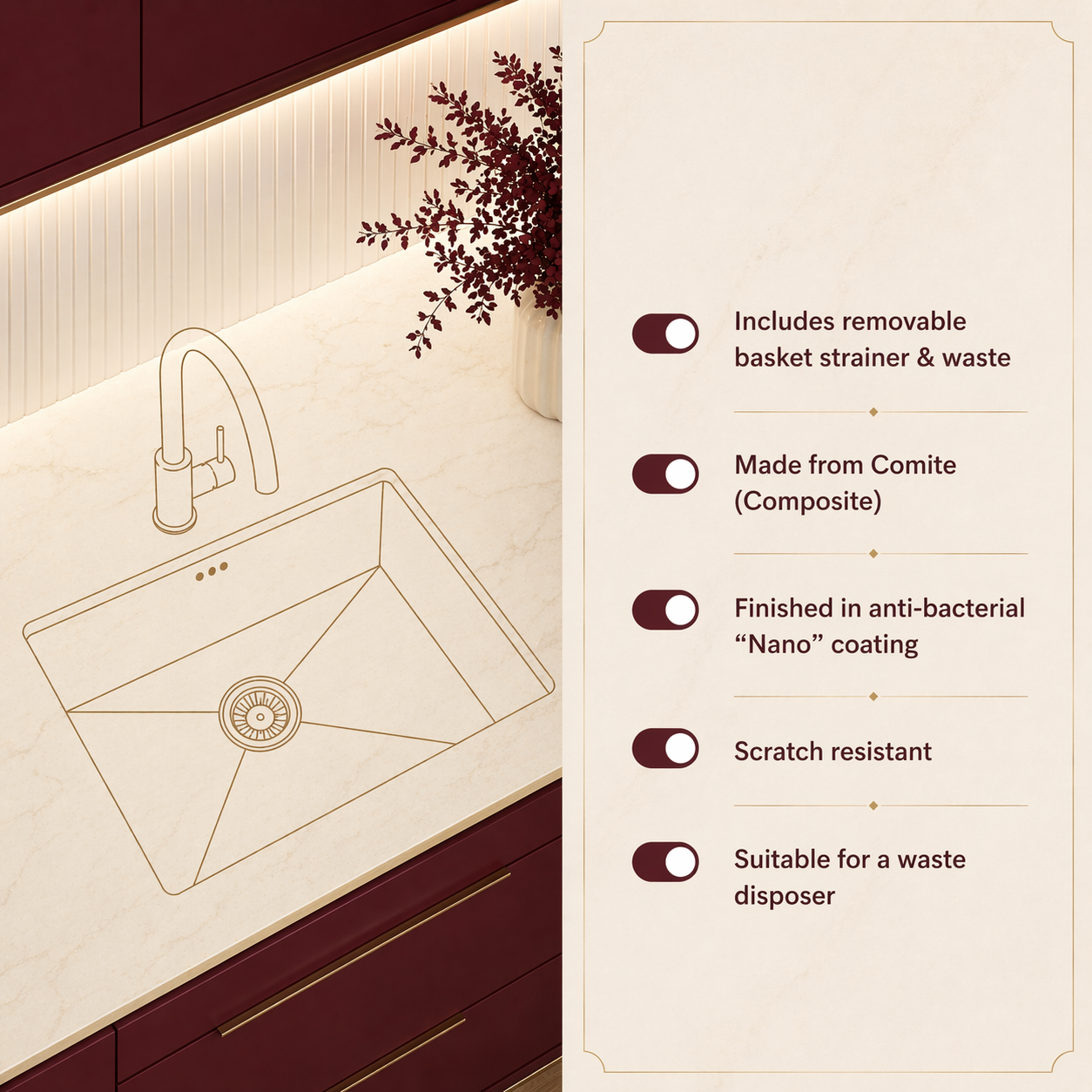 Verossi | 1.0 Bowl Comite Kitchen Sink | Inset or Undermounted | Chrome Strainer Waste Supplied | 440x440x211mm | Grey