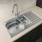 Verossi | Satin Matt | 1.5 Bowl Inset Stainless Steel Kitchen Sink | 1000 x 500mm | Supplied with Chrome Basket Strainer Waste(s)