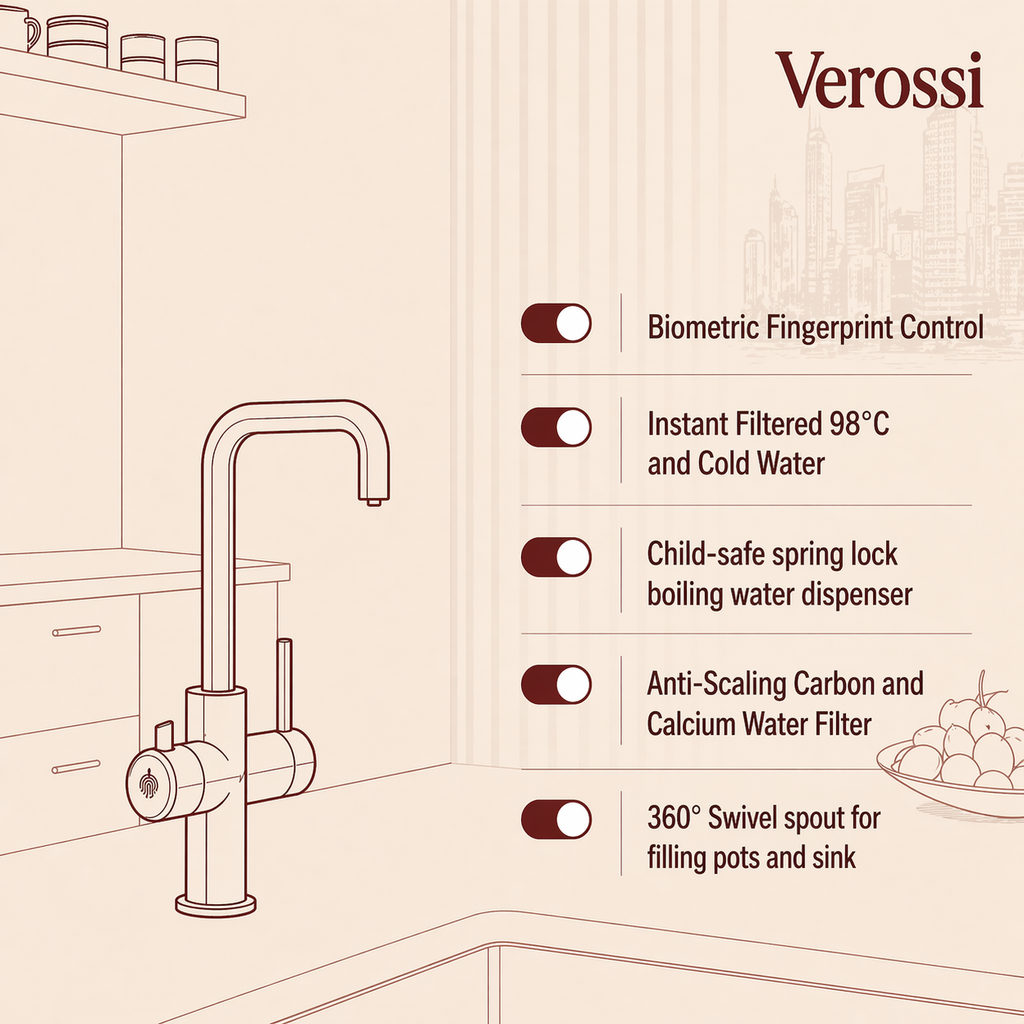 Verossi  | Valyrian | Finger Print Control 4 in 1 Instant Boiling & Filtered Cold Water Tap | Matt Black Finish