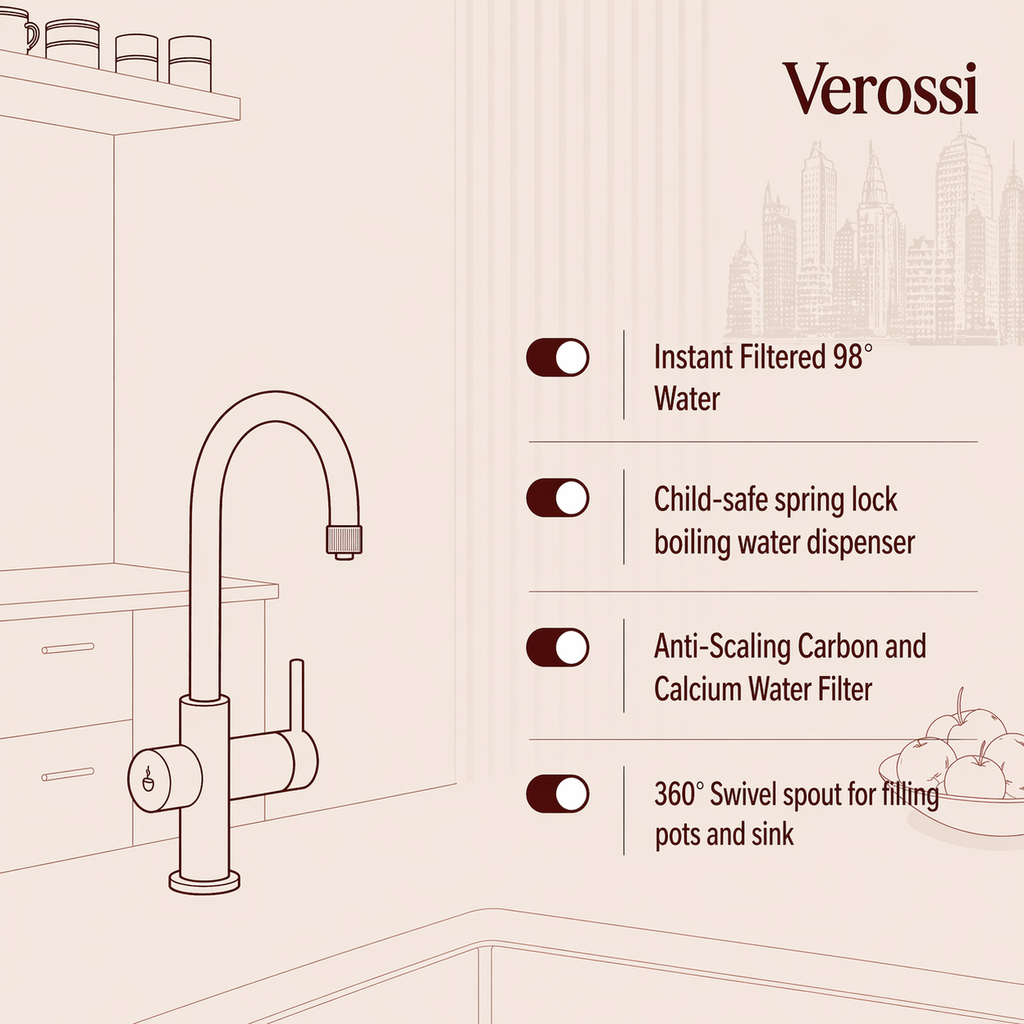 Verossi  | Volissi | Industrial Style Single Lever 3 in 1 Instant Boiling Tap | Brushed Copper Finish