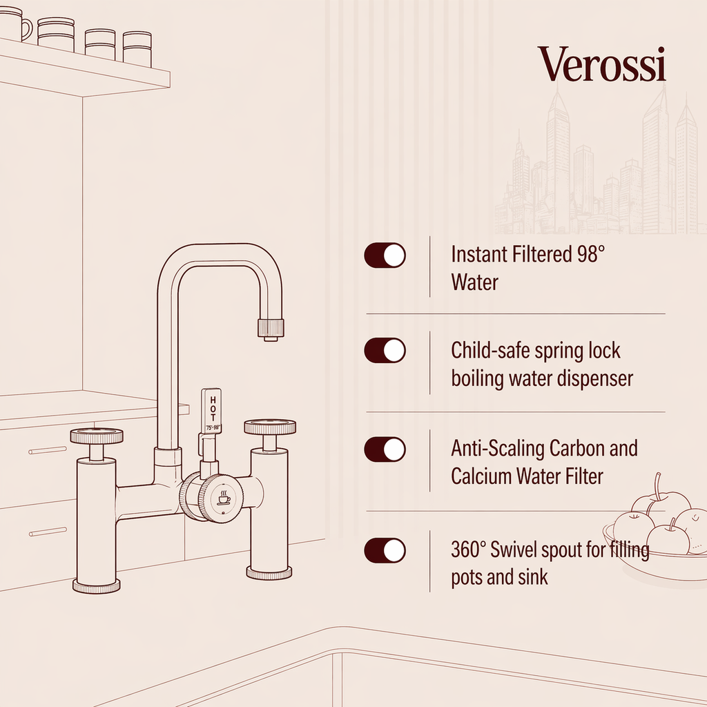Verossi  | Vorisse | Industrial Bridge Style 3 in 1 Instant Boiling Tap | Matt Black Finish