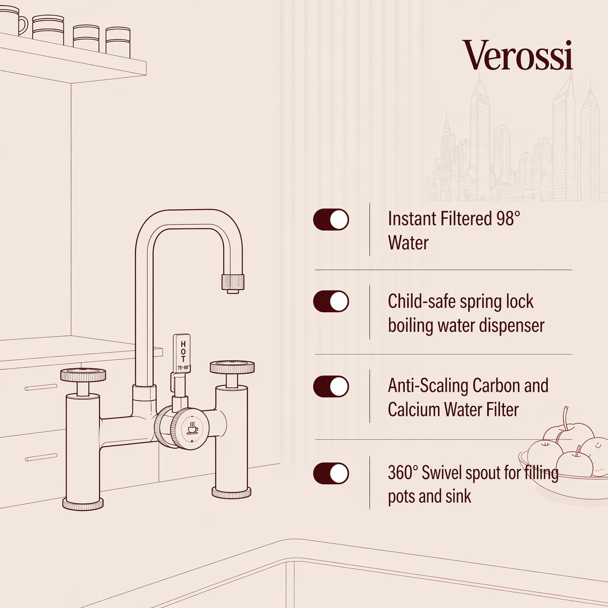 Verossi  | Vorisse | Industrial Bridge Style 3 in 1 Instant Boiling Tap | Matt Black Finish