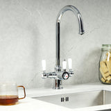 Verossi  | Vandisso | Traditional Cruciform Style 3 in 1 Instant Boiling Tap | White Ceramic Levers | Polished Chrome Finish