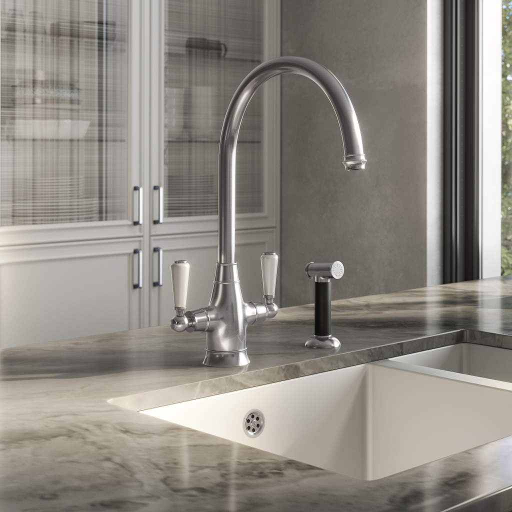 Verossi | Oswald| Traditional Dual Lever Kitchen tap | Pewter