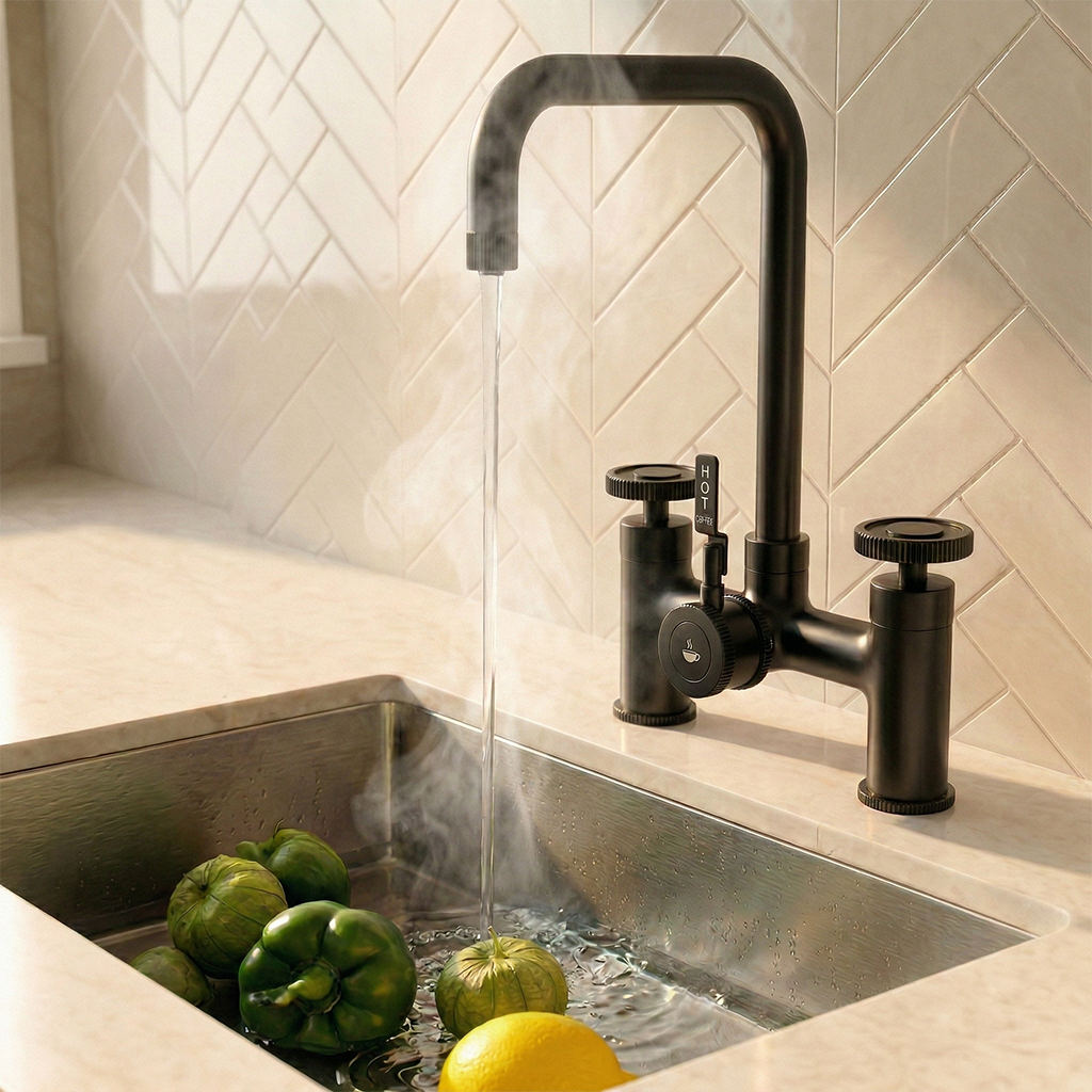 Verossi  | Vorisse | Industrial Bridge Style 3 in 1 Instant Boiling Tap | Matt Black Finish