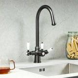 Verossi  | Vandisso | Traditional Cruciform Style 3 in 1 Instant Boiling Tap | White Ceramic Levers | Gun Metal Finish