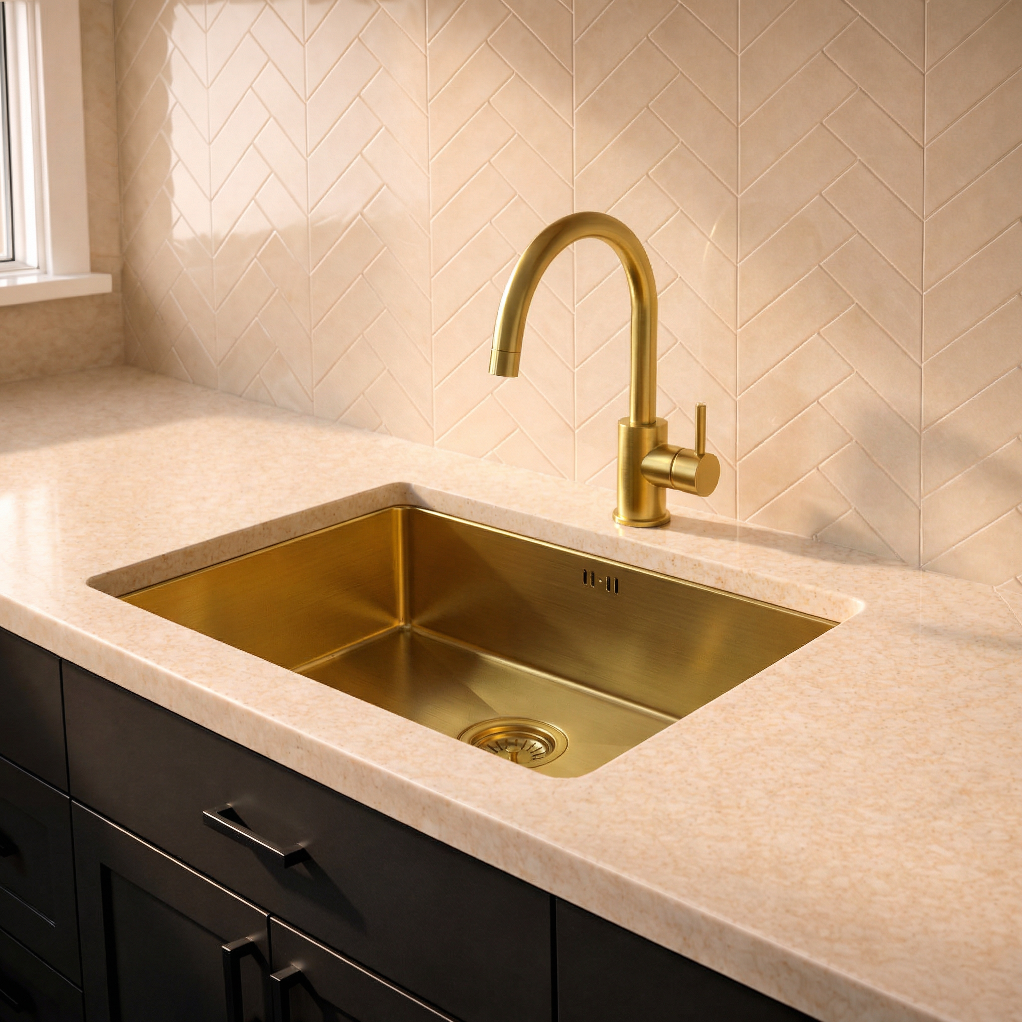 Verossi | 1.0 Bowl Kitchen Sink | Inset or Undermounted | Chrome Strainer Waste Supplied | 540x440x205 | Brushed Gold