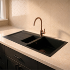 Verossi |  1.3 Bowl Comite Kitchen Sink & Drainer | Left or Right Handed | Chrome Strainer Wastes Supplied | 1000 x 500mm | Black