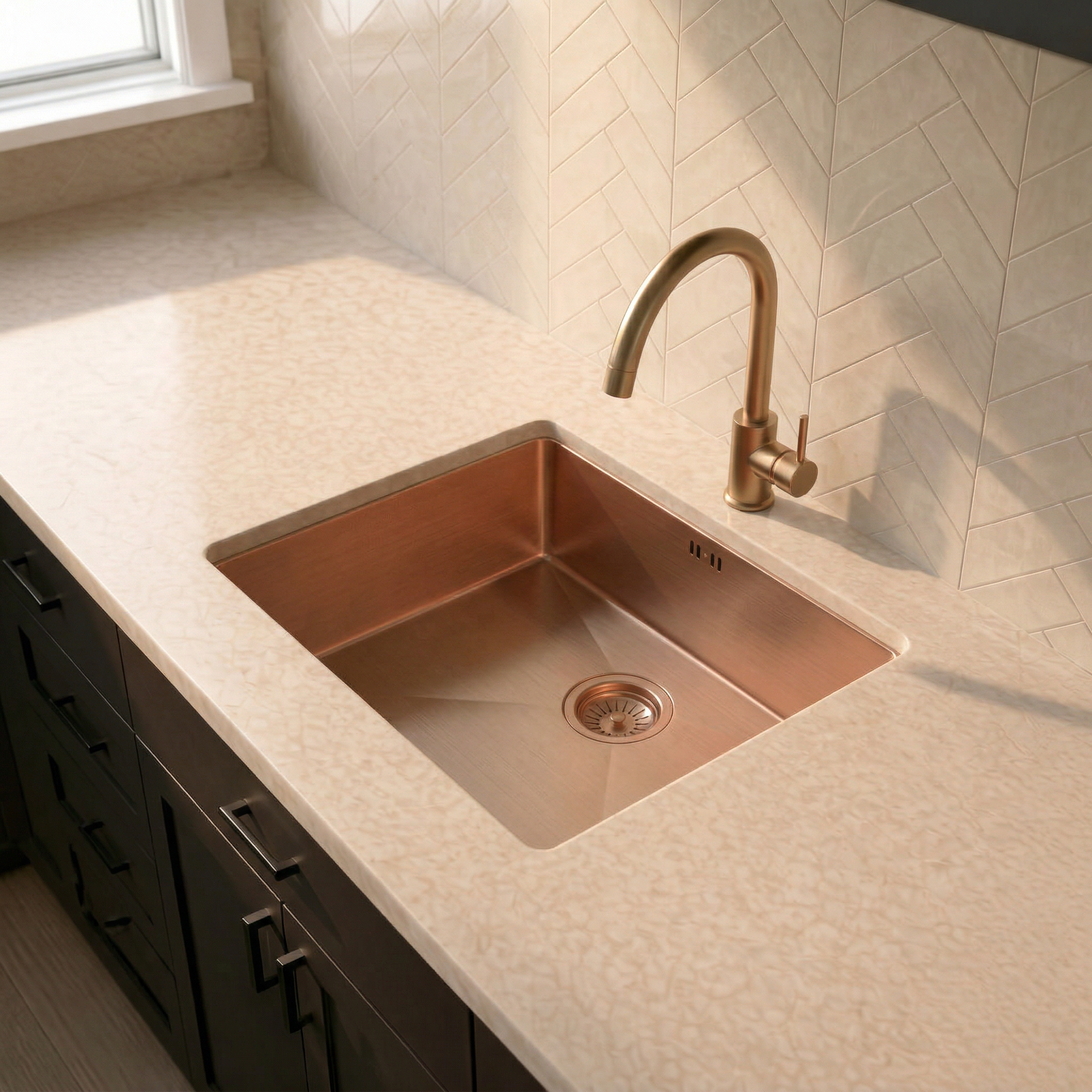 Verossi | 1.0 Bowl Kitchen Sink | Inset or Undermounted | Brushed Copper Strainer Waste Supplied | 540x440x205 | Brushed Copper