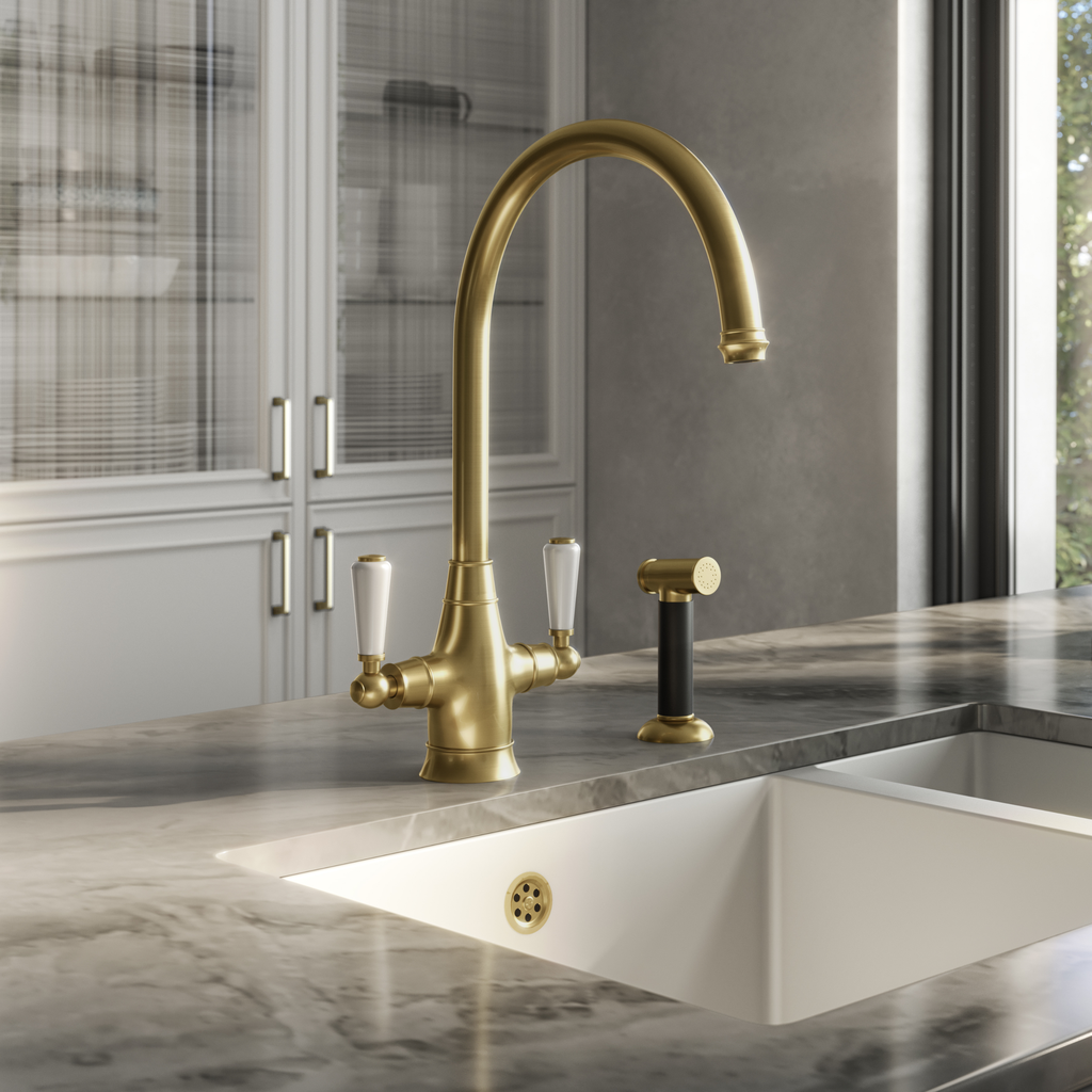 Verossi | Oswald| Traditional Dual Lever Kitchen tap | Brushed Brass